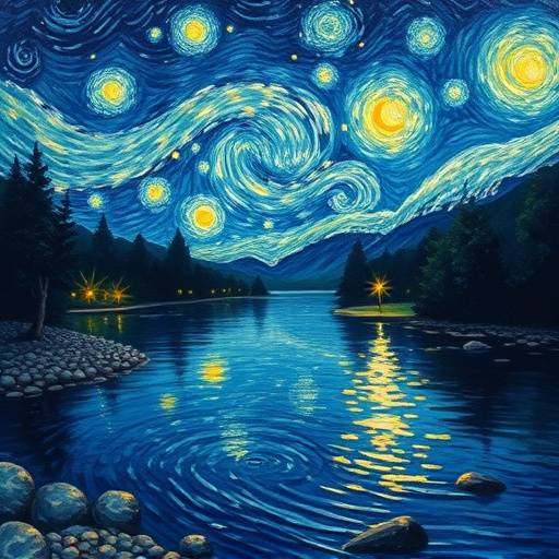 Vincent van Gogh's The Starry Night Over the Rhone, depicting a starry night scene over a river.