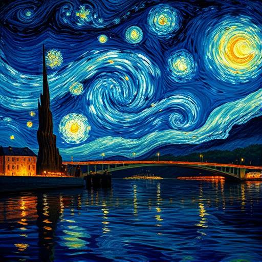 Vincent van Gogh's 'The Starry Night Over the Rhone', featuring a vibrant night sky reflected in the river.